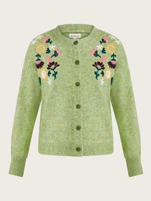 Green & Navy Embroidered Floral Cardigan