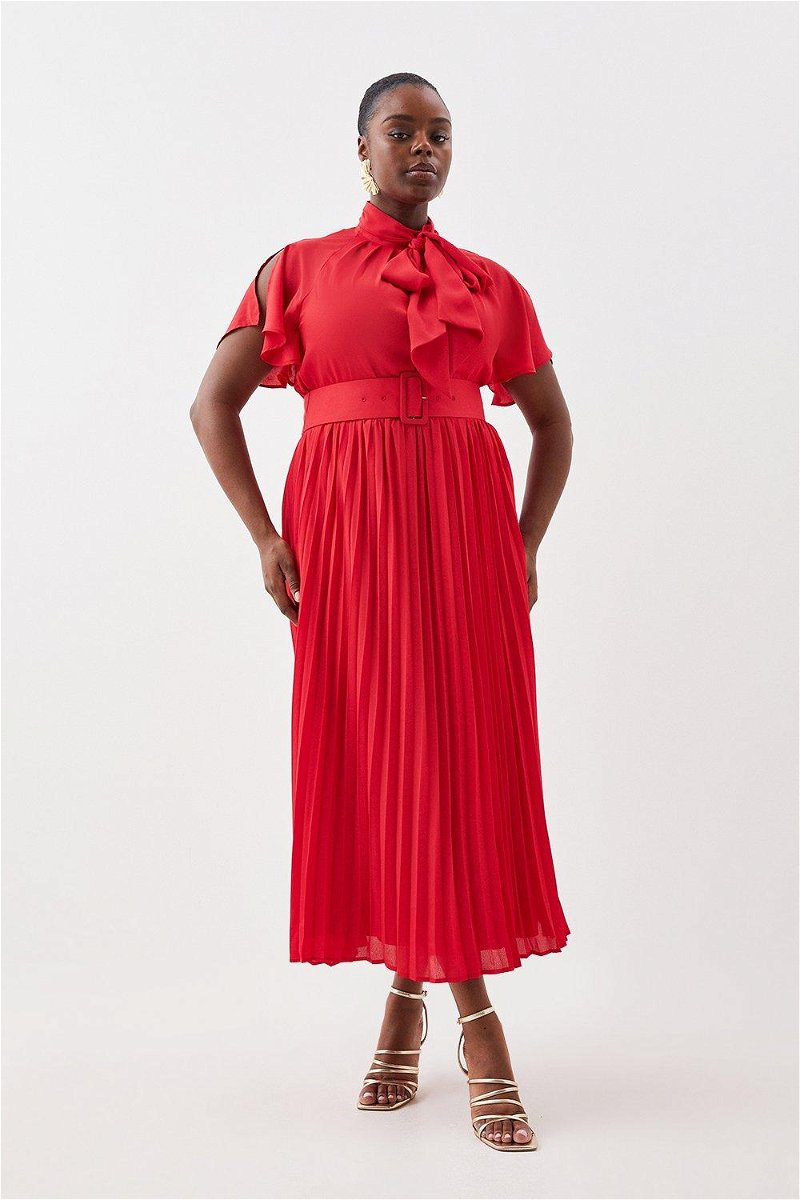 KAREN MILLEN Plus Size Pleated Georgette Woven Maxi Dress in