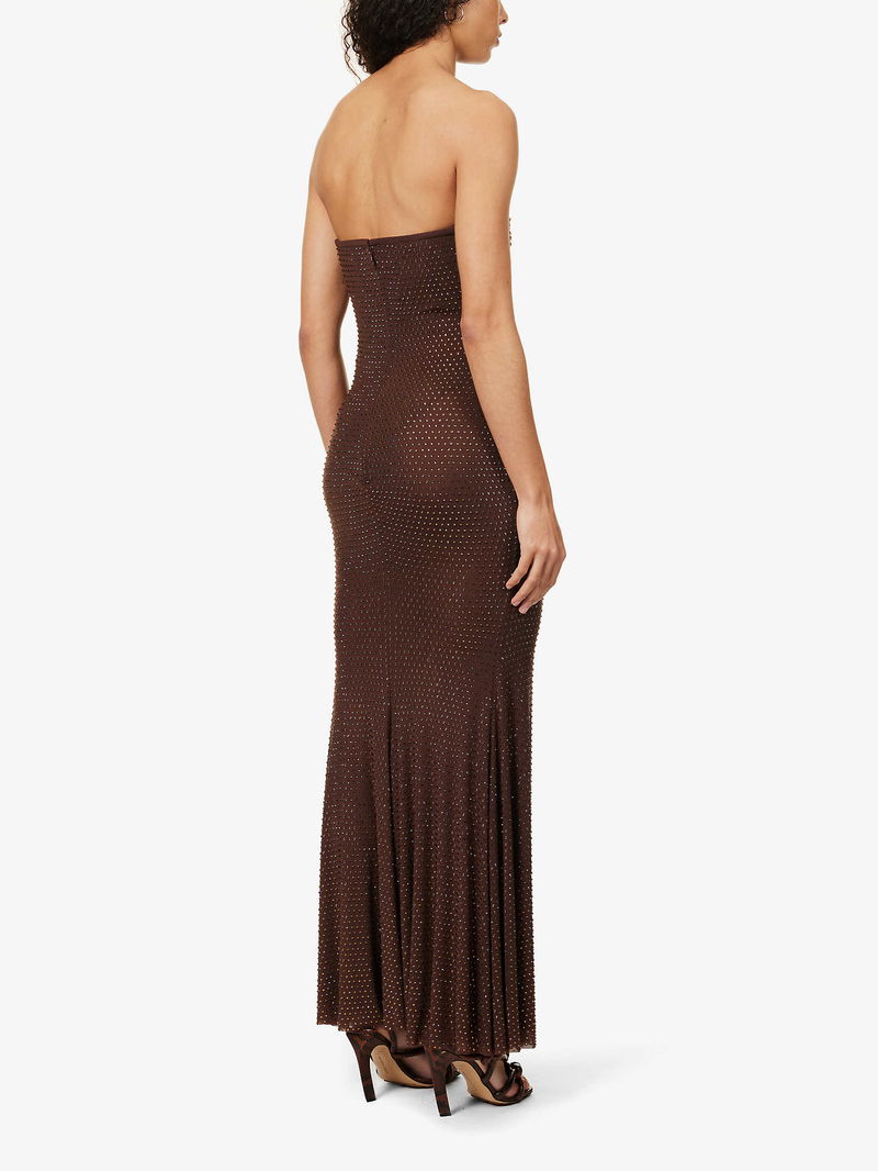 self portrait brown rhinestone dress self-portrait - Brown Rhinestone Maxi Dress main image 1