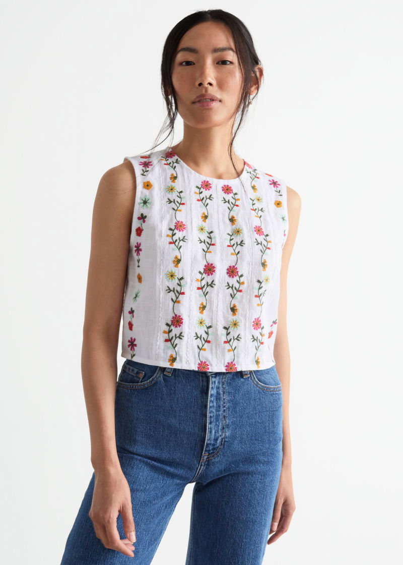  OTHER STORIES Floral Embroidery Top in White