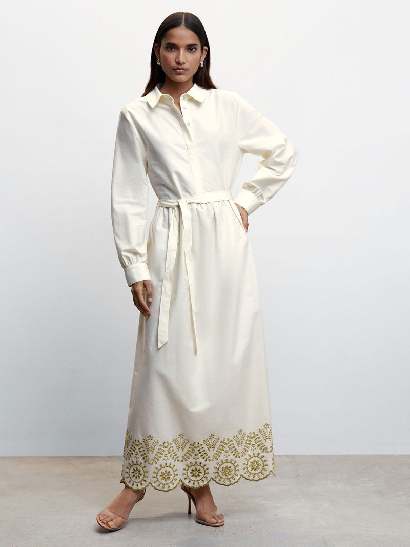 mango white shirt dress Embroidered shirt dress with belt - Women