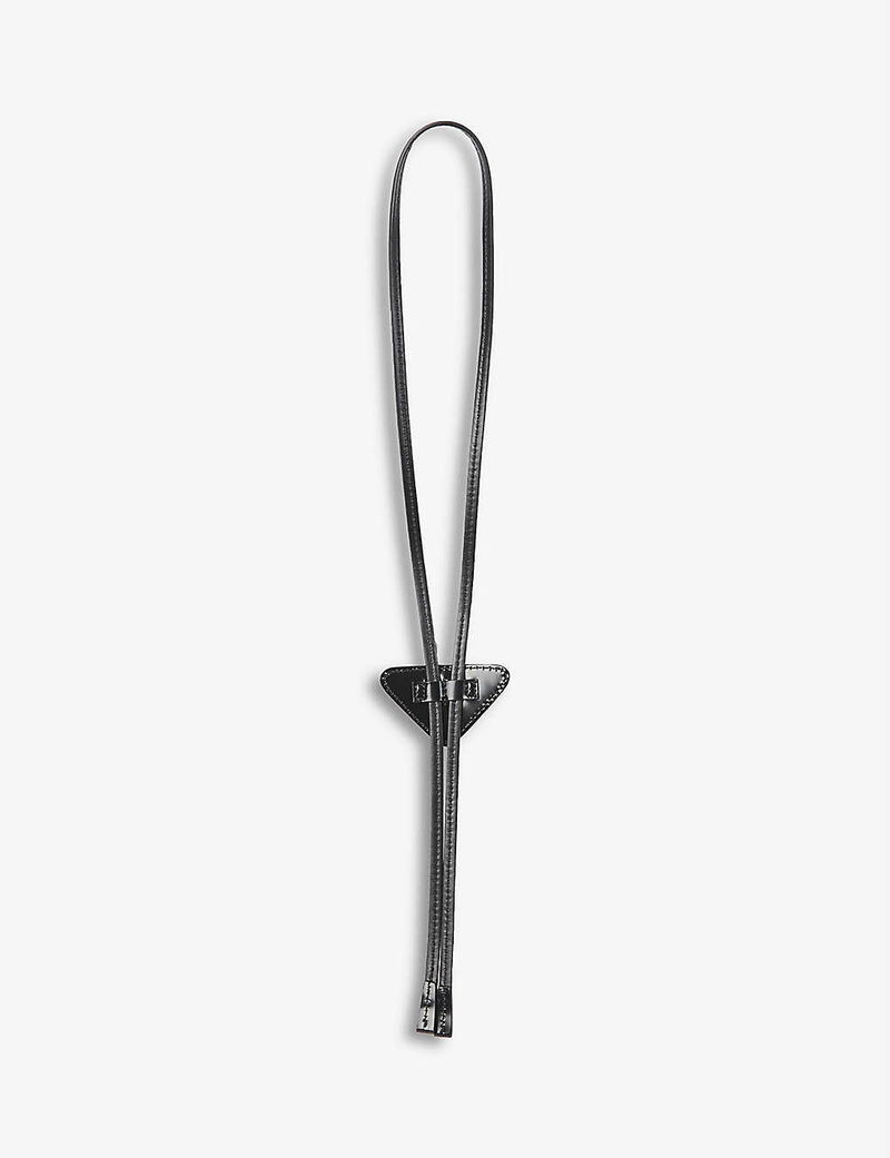 Prada Logo-plaque Leather Bolo Tie In Black