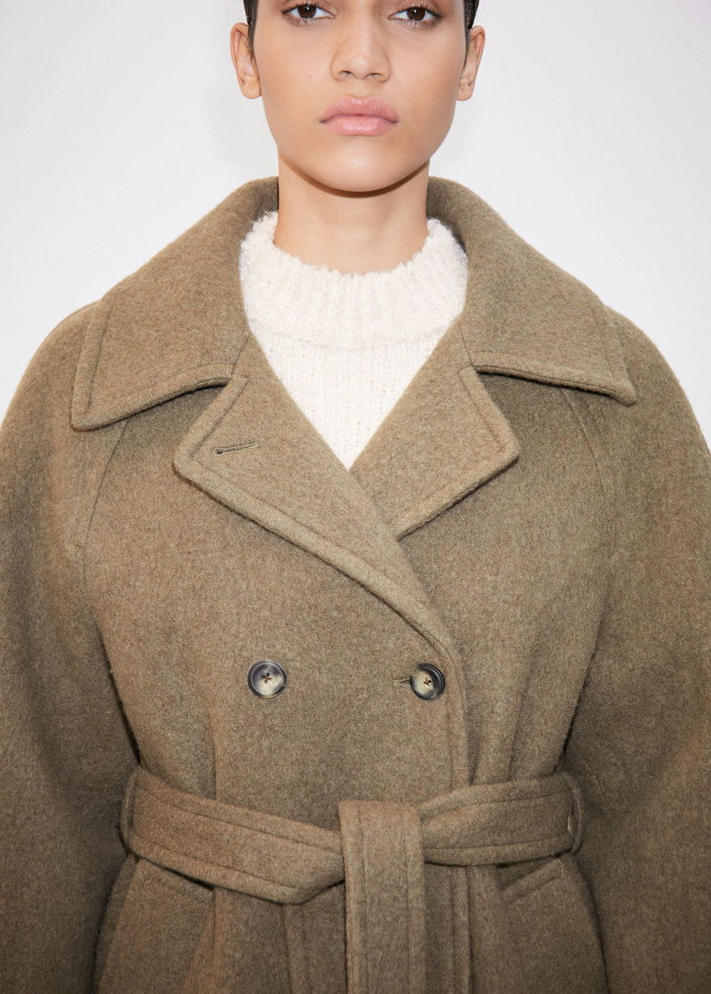 MANGO Double-Breasted Wool Coat in Khaki | Endource