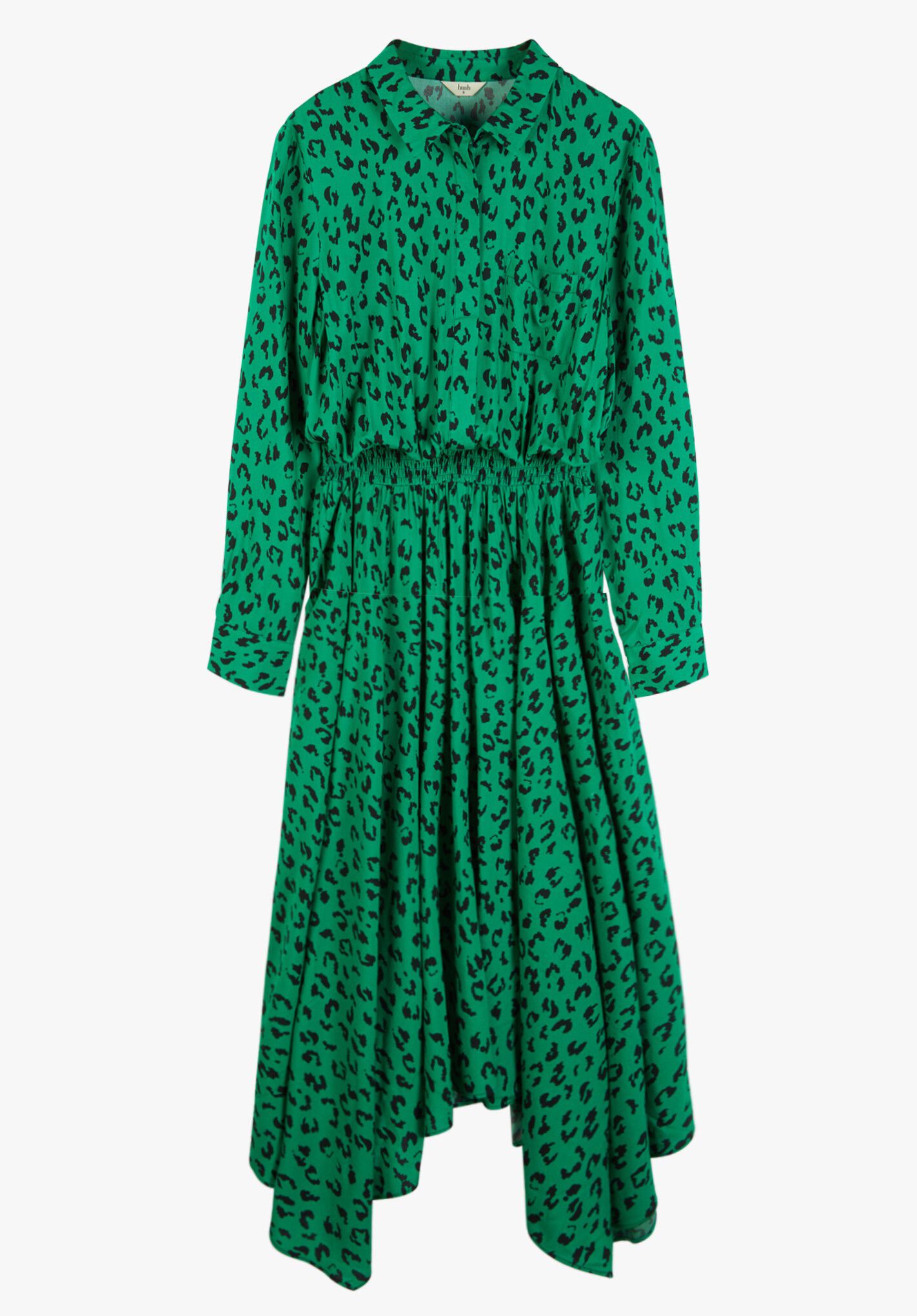 HUSH Long Sleeve Kensington Dress in Leopard Green/Black | Endource