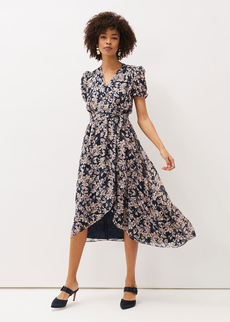 PHASE EIGHT Zendaya Floral Dress in Perussian Blue/Taupe | Endource