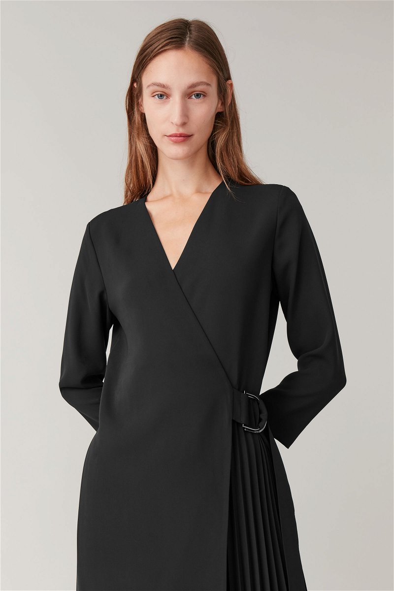 COS Pleated Wrap Dress in Black | Endource