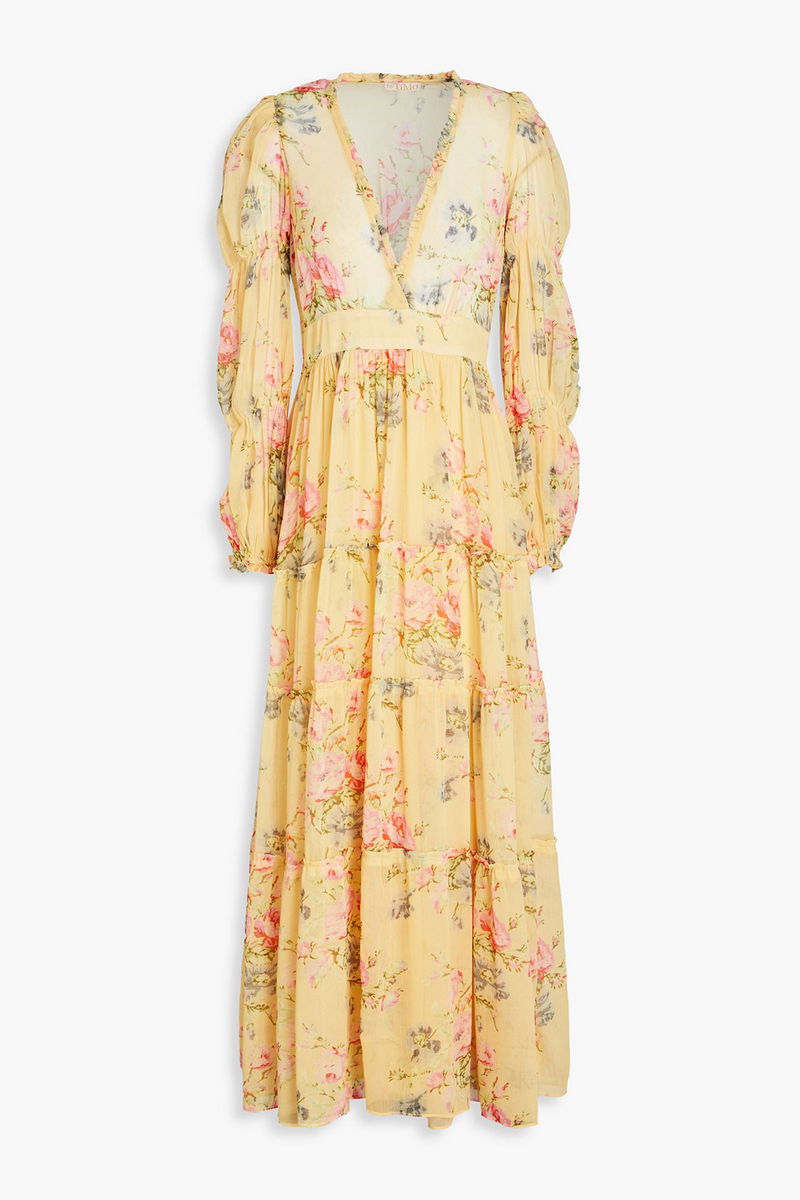 BYTIMO Gathered Floral-Print Crepon Maxi Dress | endource