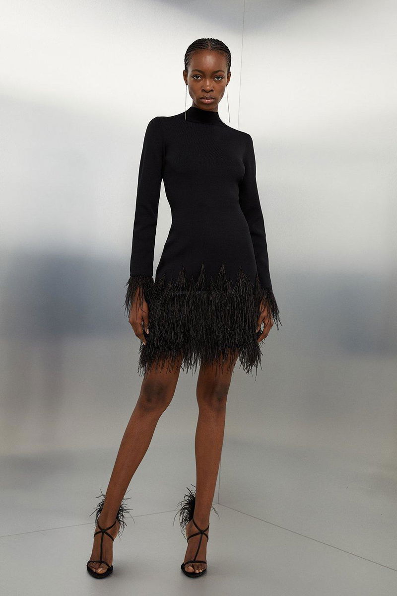 KAREN MILLEN Feather Detail Knit Mini Dress | endource KAREN MILLEN Feather Detail Knit Mini Dress | endource