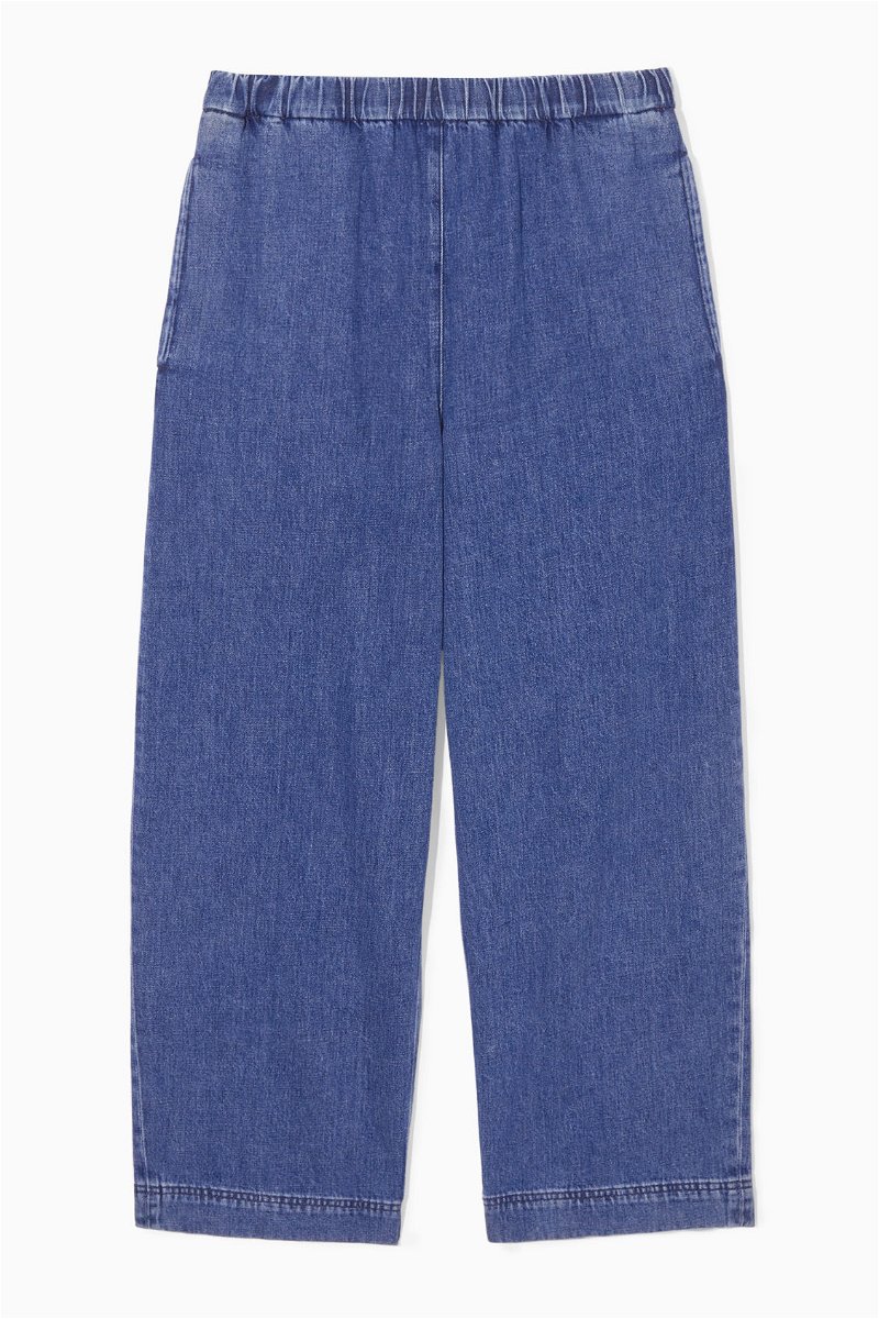 ELASTICATED-WAIST DENIM TROUSERS - WASHED BLUE - COS