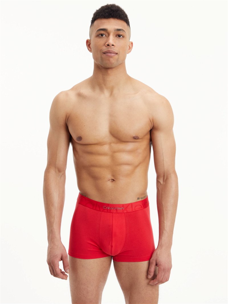 CALVIN KLEIN Embossed Icon Cotton Stretch Trunks in Red