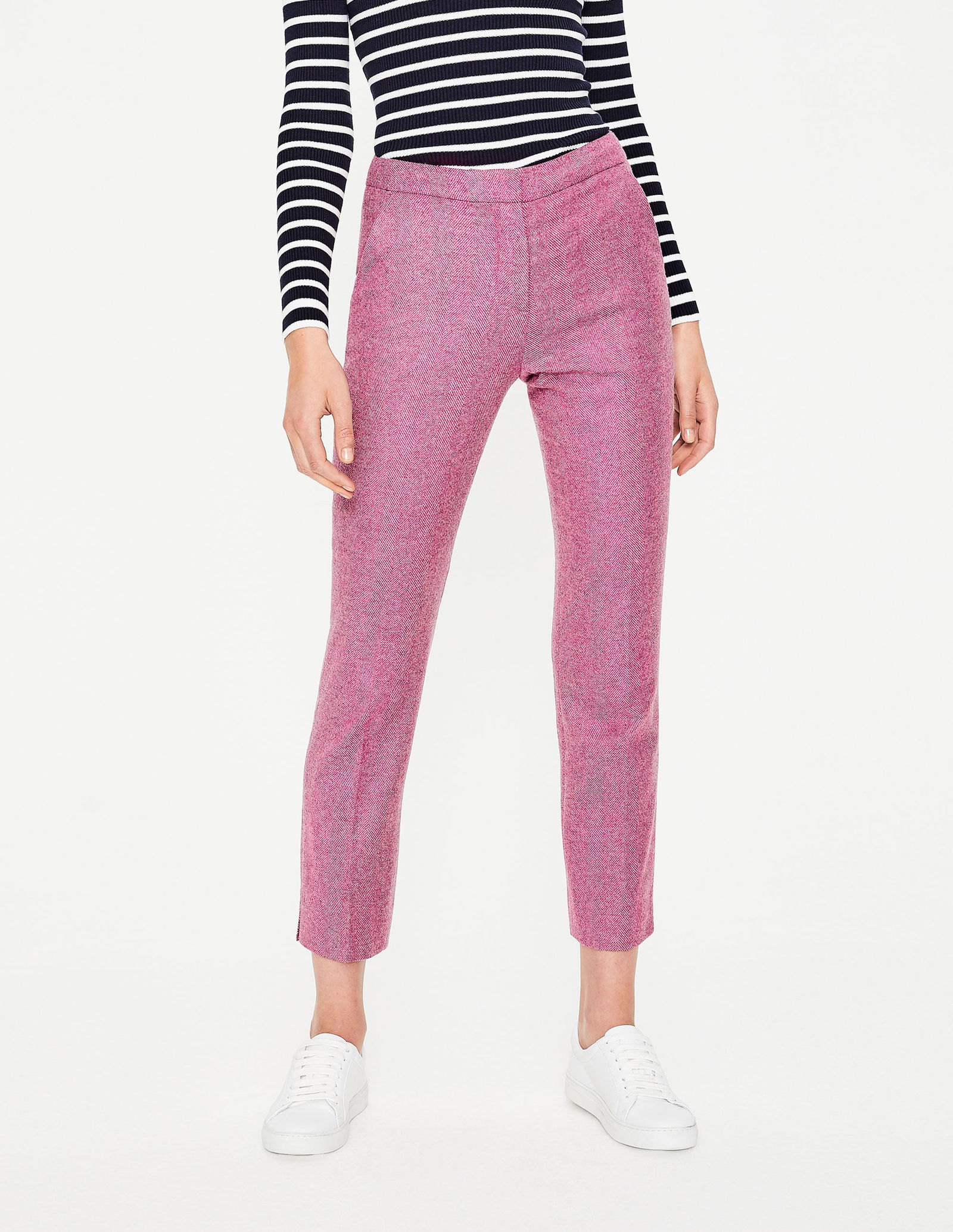 Boden Kew Wool Trousers, Pink Herringbone, 8