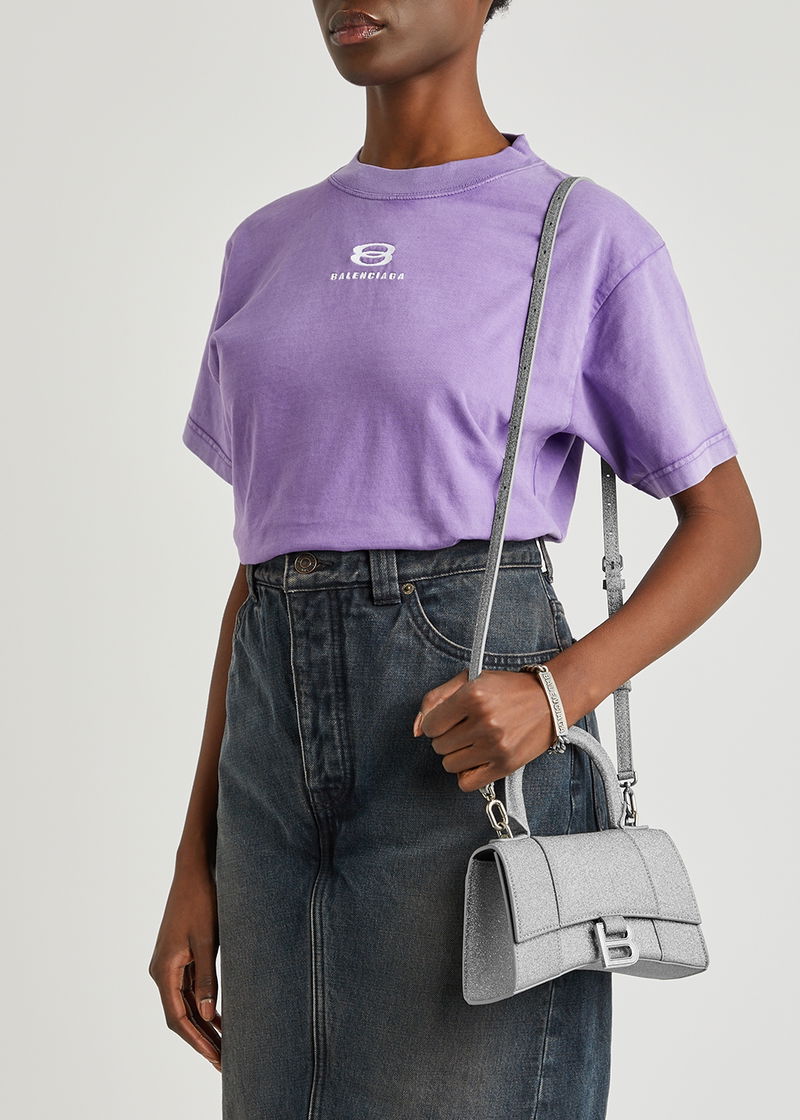 Balenciaga Xs Hourglass Top Handle Bag In Silver