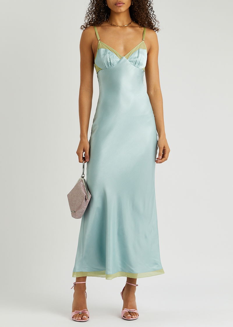 Nina gathered silk-satin maxi dress