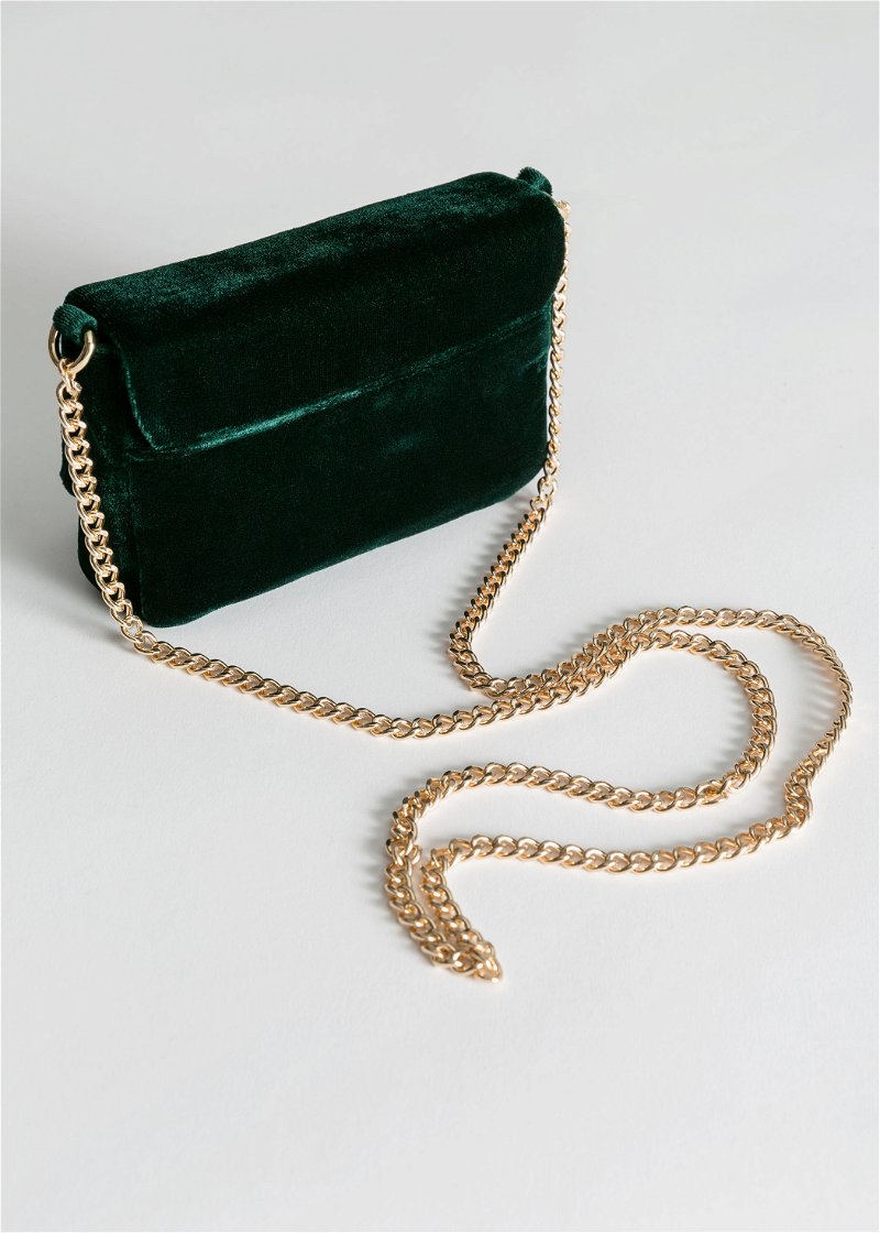 Other Stories Quilted Velvet Clutch Bag in Green