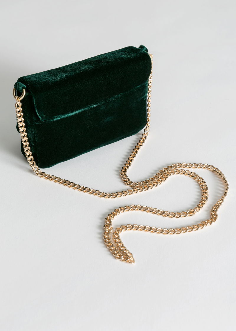  Other Stories Quilted Velvet Clutch Bag in Green