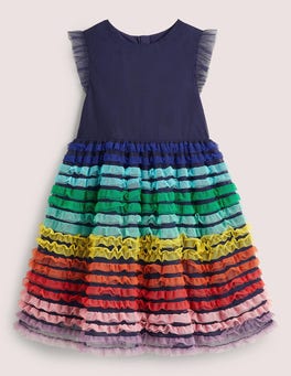 mini boden rainbow tulle dress Jersey Tulle Mix Dress - Misty Blue Rainbow