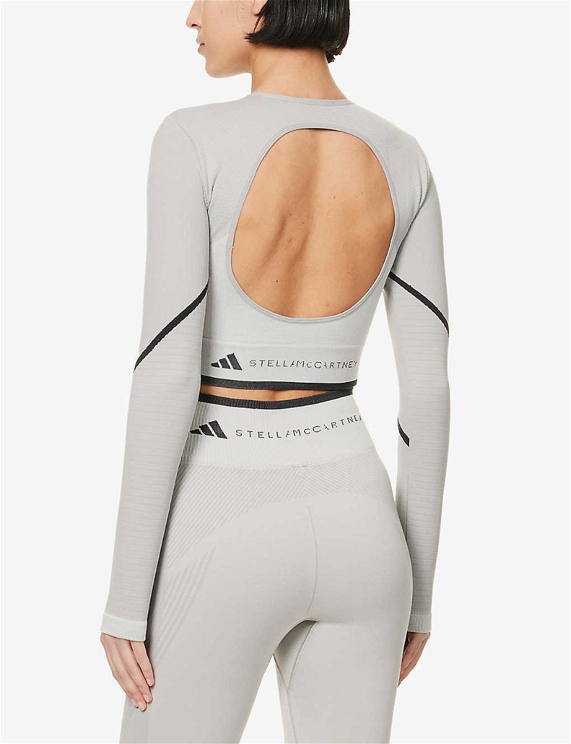 ADIDAS BY STELLA MCCARTNEY Yoga Cut-Out Stretch-Recycled Polyester Blend  Top in MGHSOLIDGRYWHTBLK