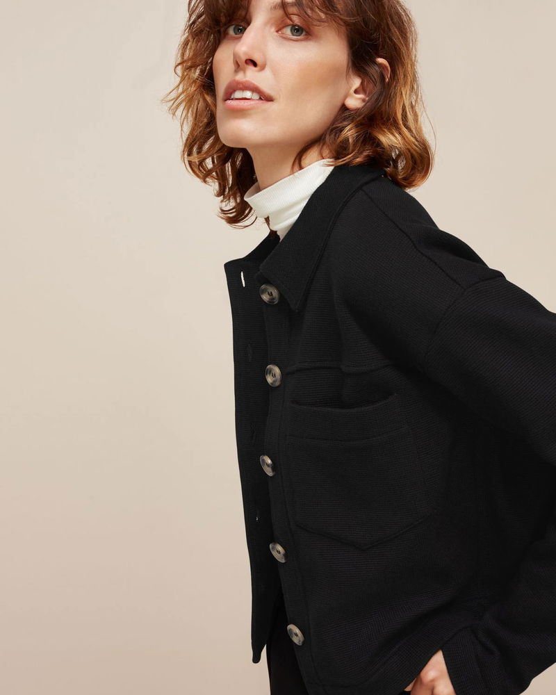 WHISTLES Utility Jersey Jacket in Black Endource