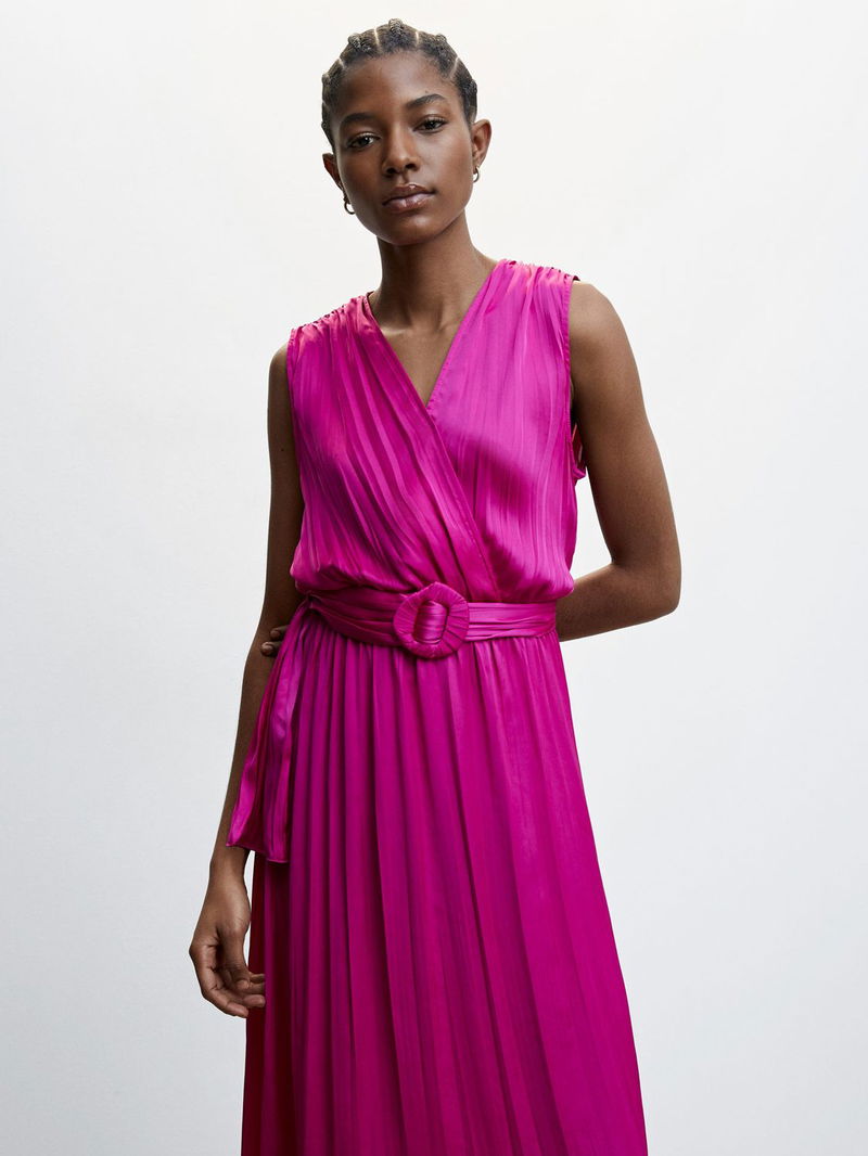 pleated satin dress mango MANGO - Pleated Halter Neck Dress Pastel Green