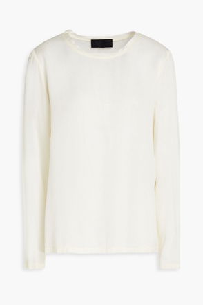 KAREN MILLEN Satin Back Crepe Woven Top in Neutral