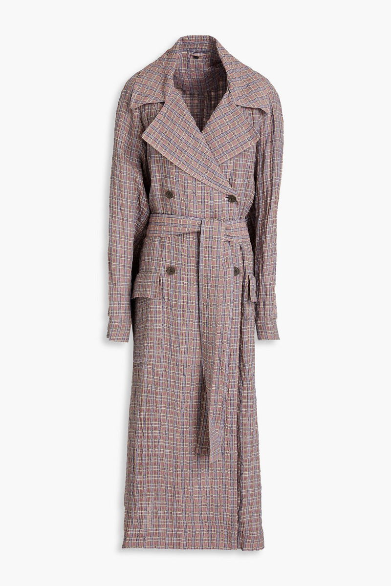 MCQ ALEXANDER MCQUEEN Gingham Crinkled Linen and Cotton-Blend Trench ...