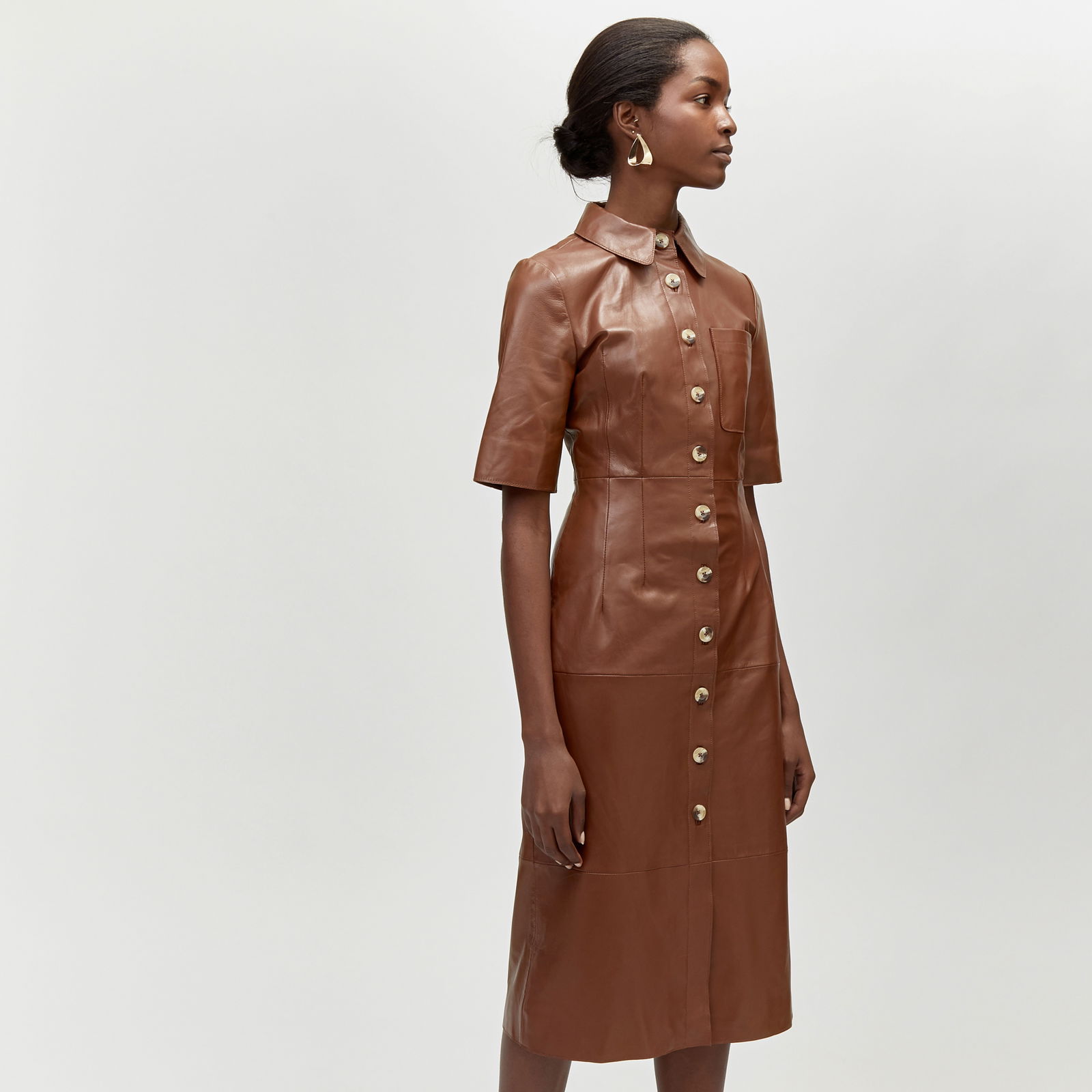 WAREHOUSE Leather Midi Shirt Dress | endource