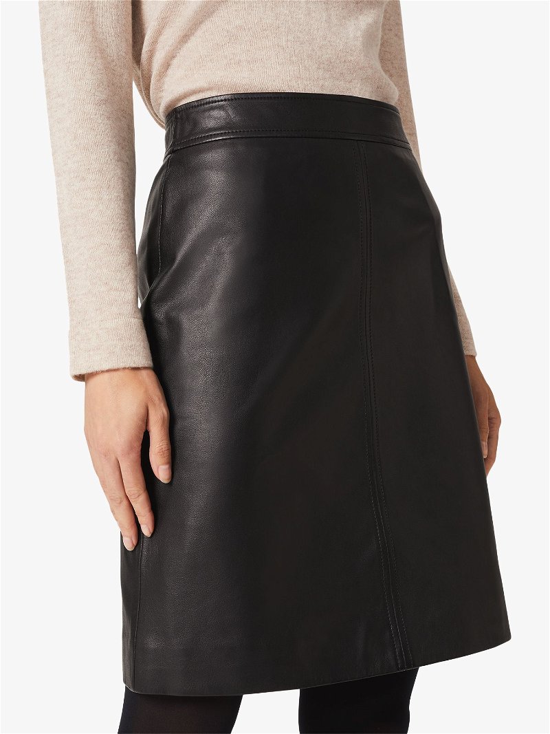 HOBBS Annalise Leather A-Line Skirt in Black | Endource