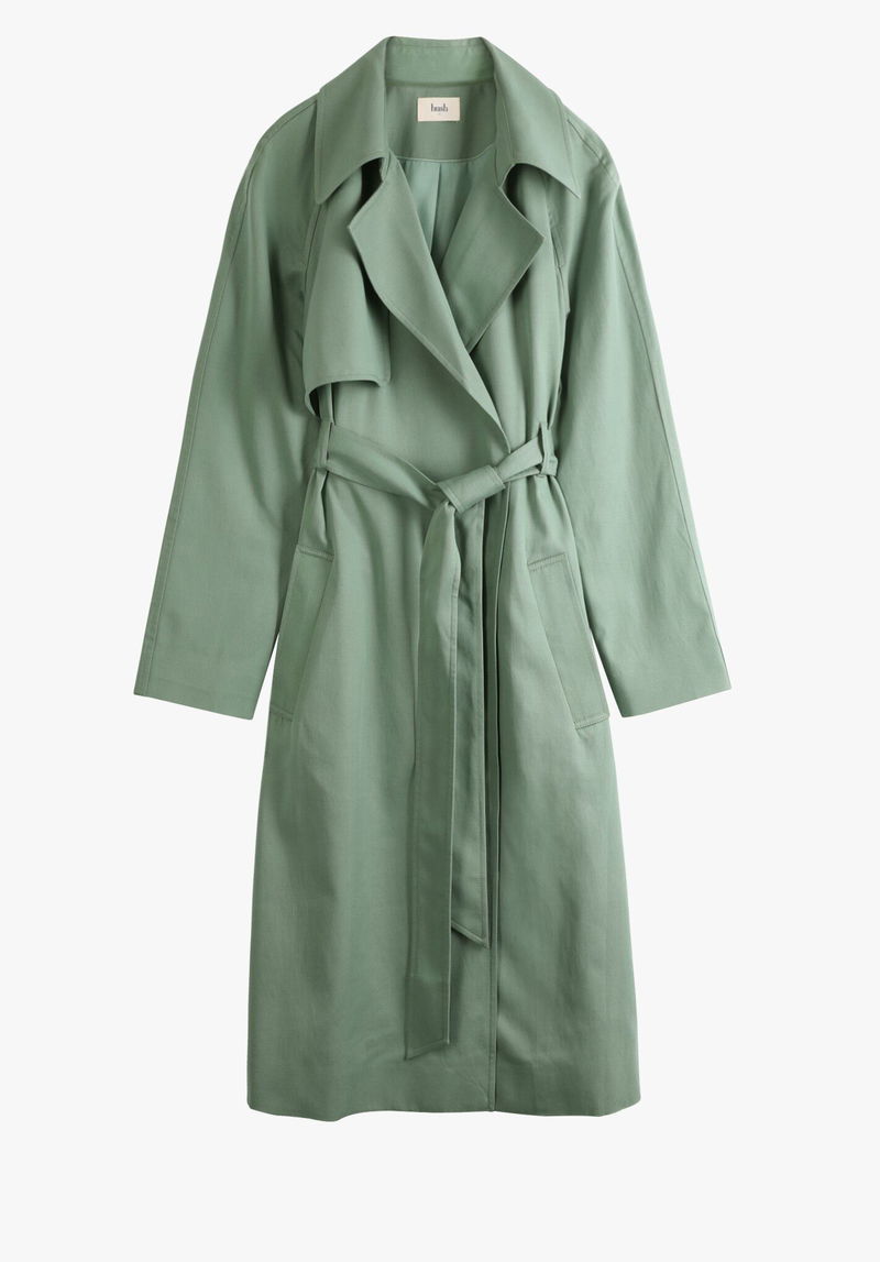 HUSH Verna Trench Coat in Sage Green | Endource