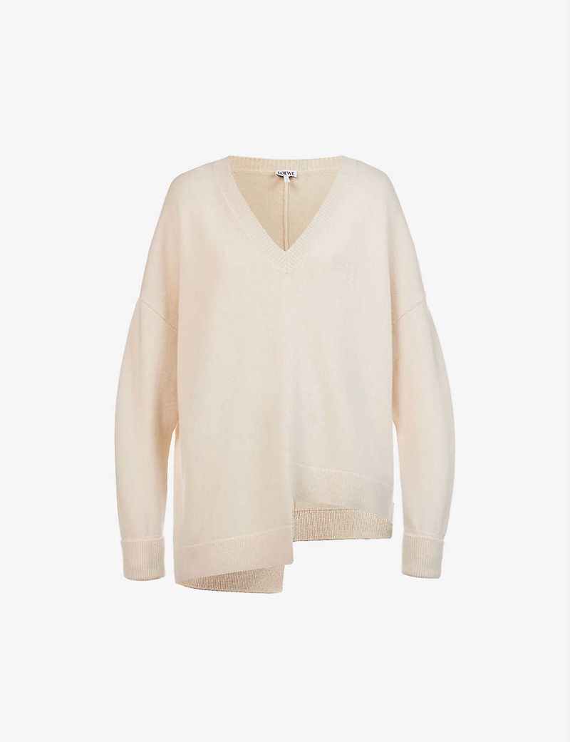 LOEWE V-Neck Asymmetric-Hem Cashmere-Knitted Jumper endource