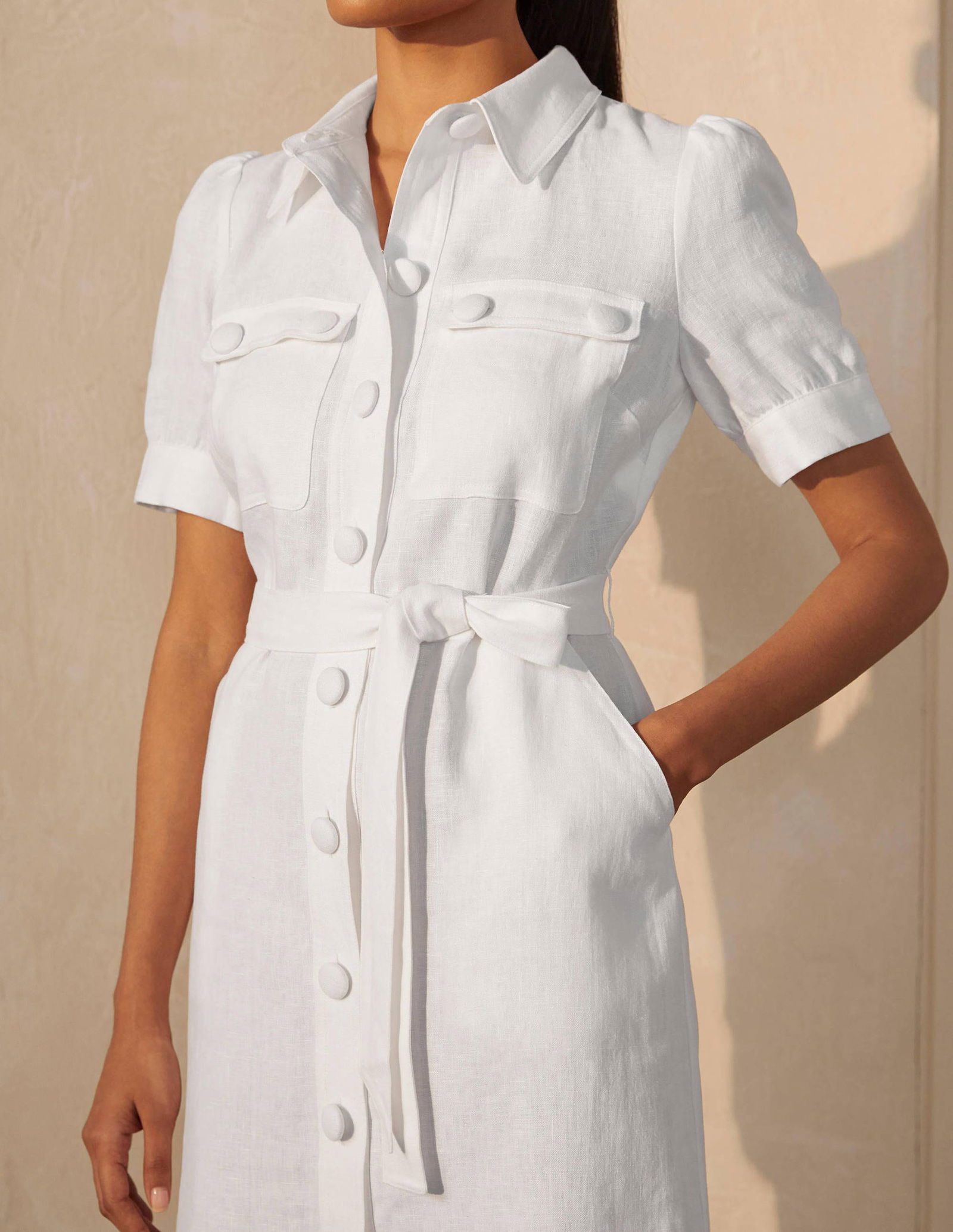 chinese dress ladies Mae Linen Blend Shirt Dress-Blue Heaven