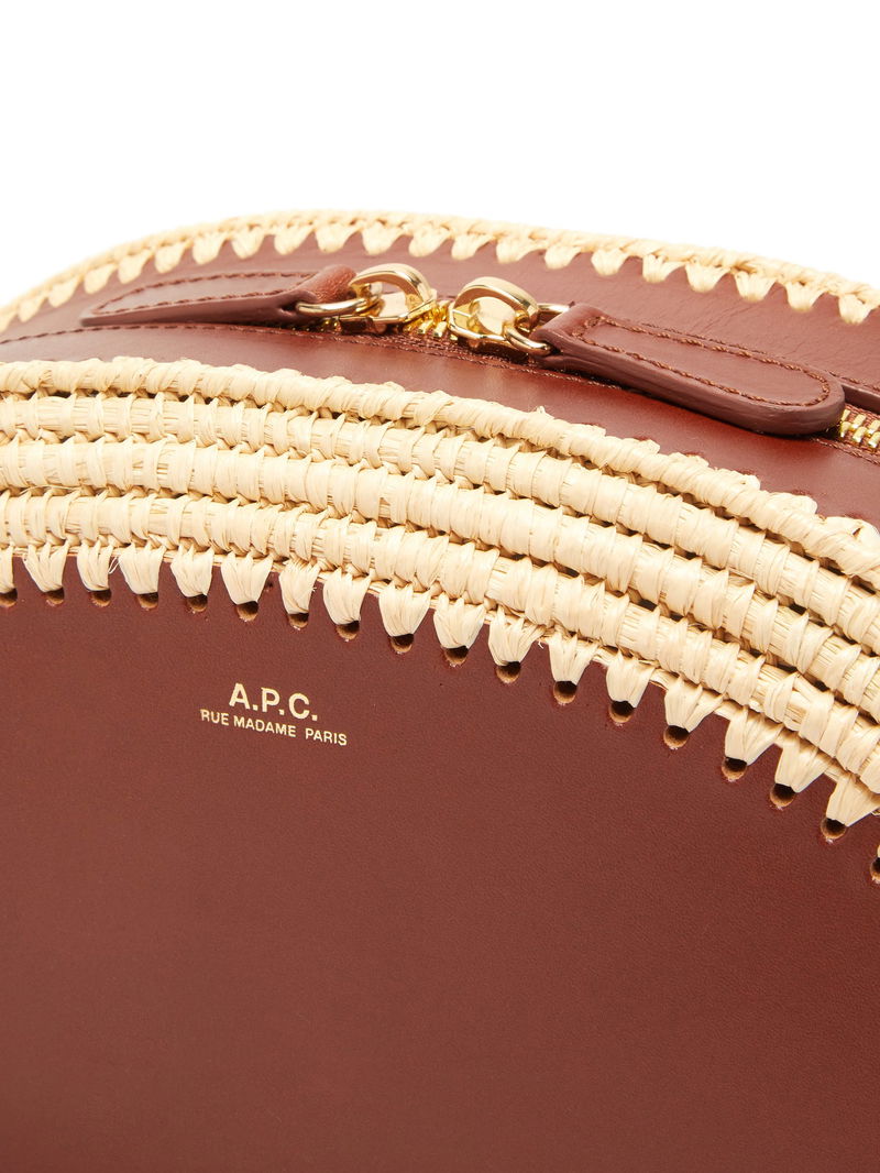 A.P.C. Raffia And Leather Mini Demi-lune Bag in Brown