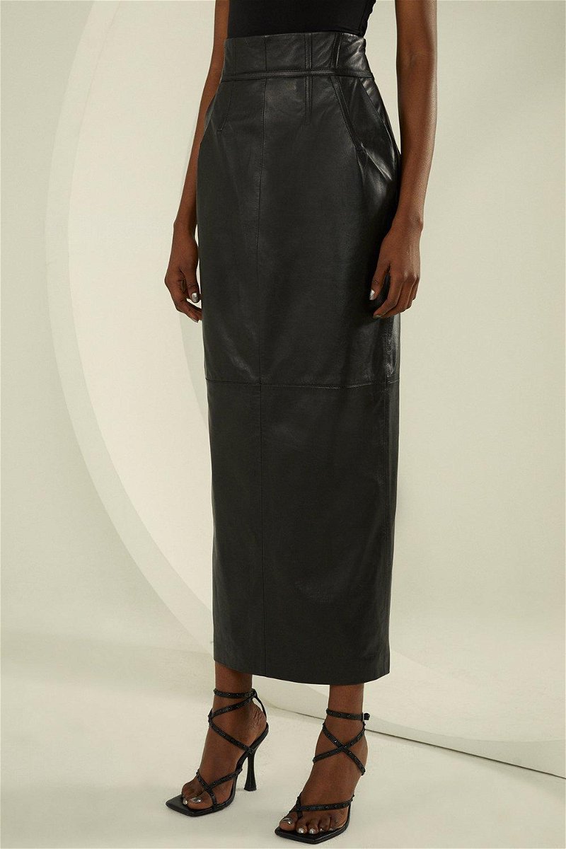 Leather Zip Through Maxi Pencil Skirt | Karen Millen