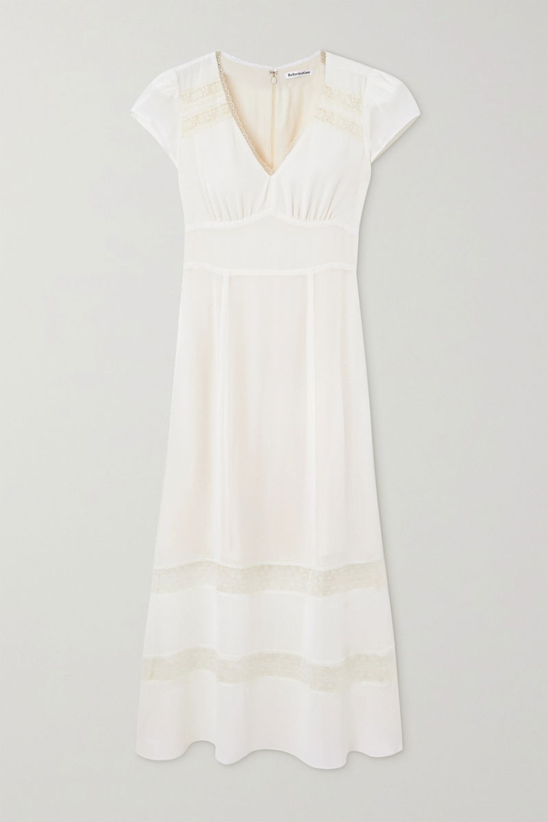 REFORMATION Lewa Lace-Trimmed Georgette Midi Dress | endource