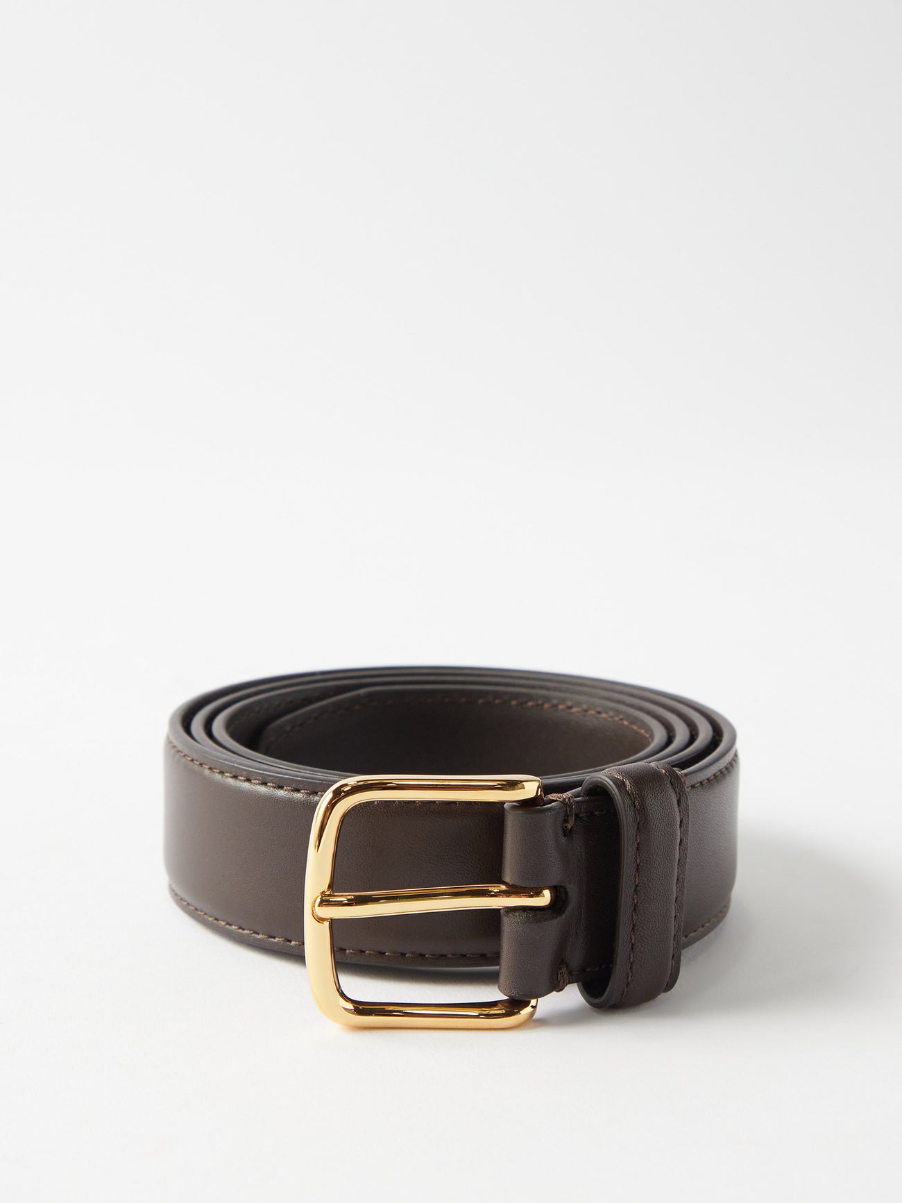 The Row Dark Brown Pebbled Leather Belt with Gold Rectangular Buckle with Box THE ROW Leather belt | NET-A-PORTER main image 2