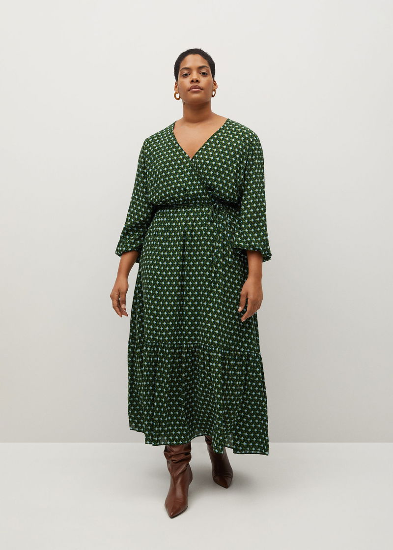 mango green polka dot dress MANGO Polka-Dot Ruffled Dress
