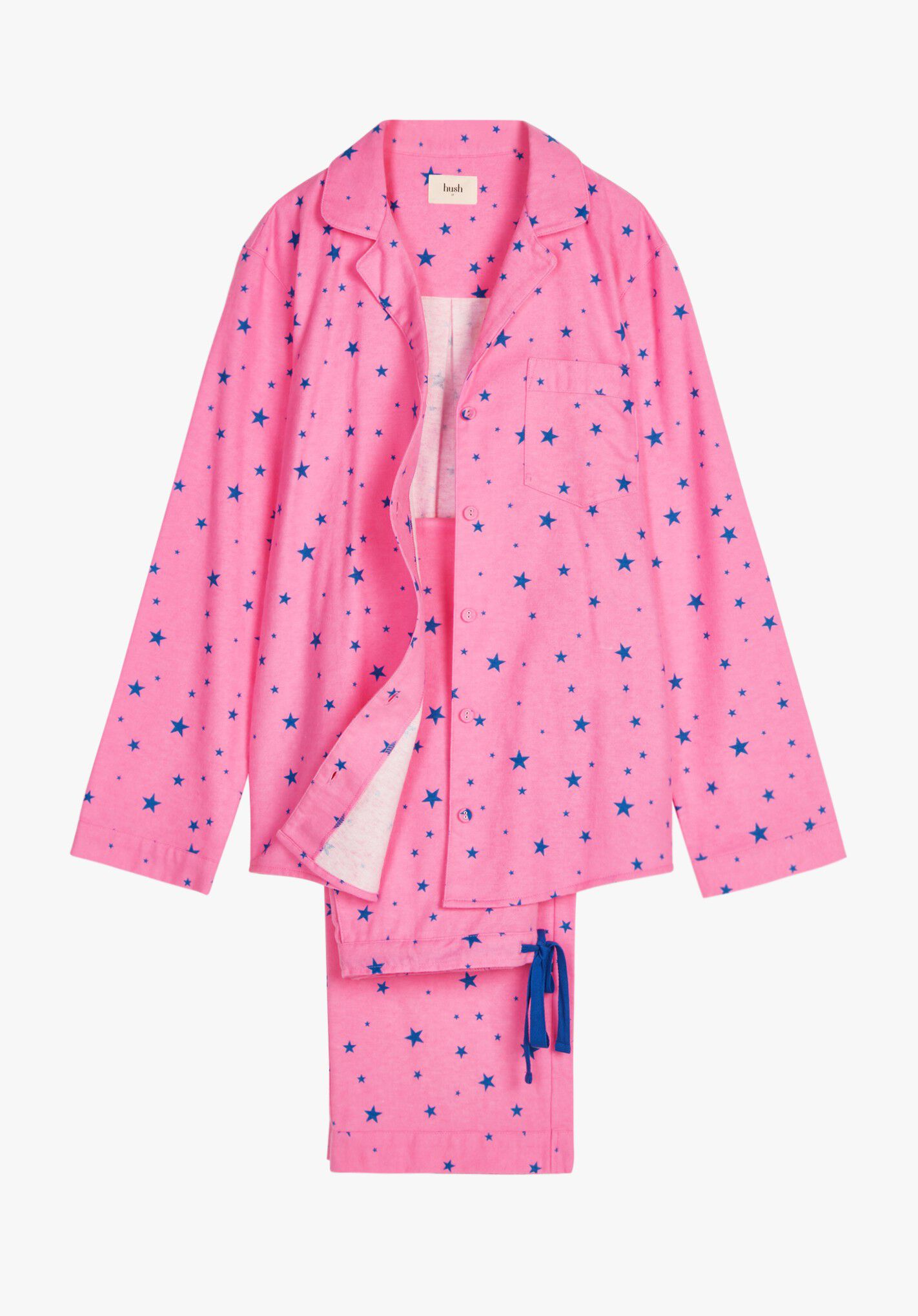 HUSH Liv Cotton Flannel Pyjamas in Amber Star Pink/Blue