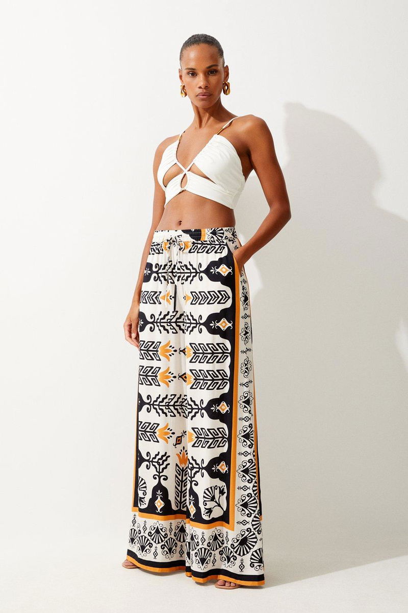 Tropical Printed Wide Leg Beach Pants | Karen Millen