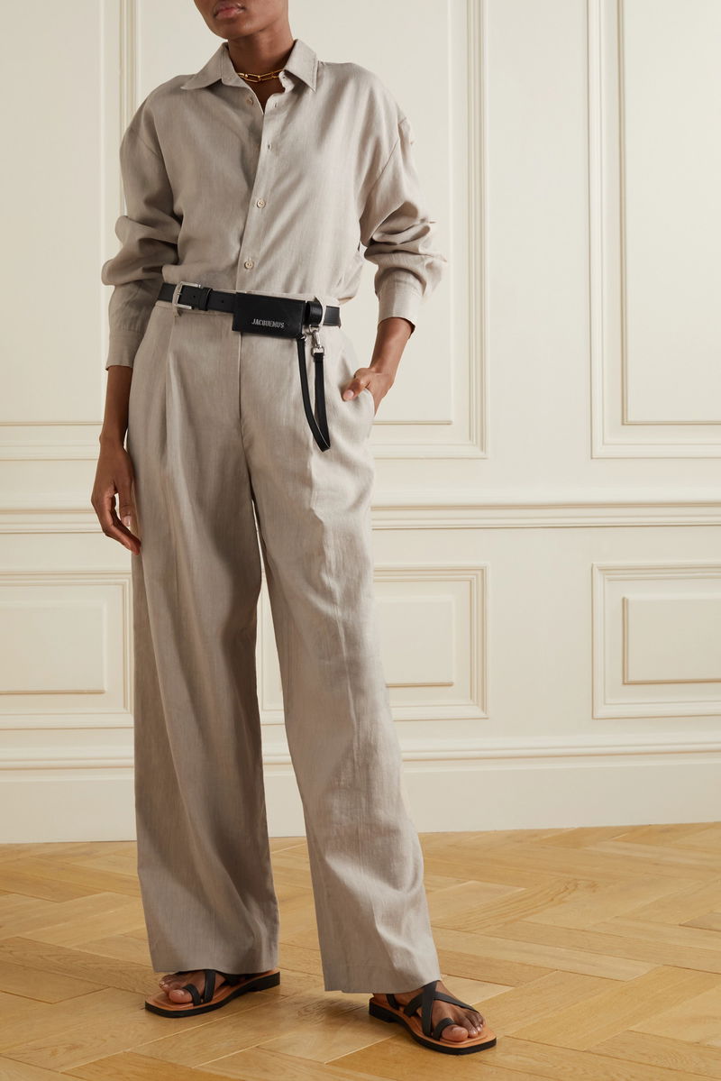 Pleated linen wide-leg pants