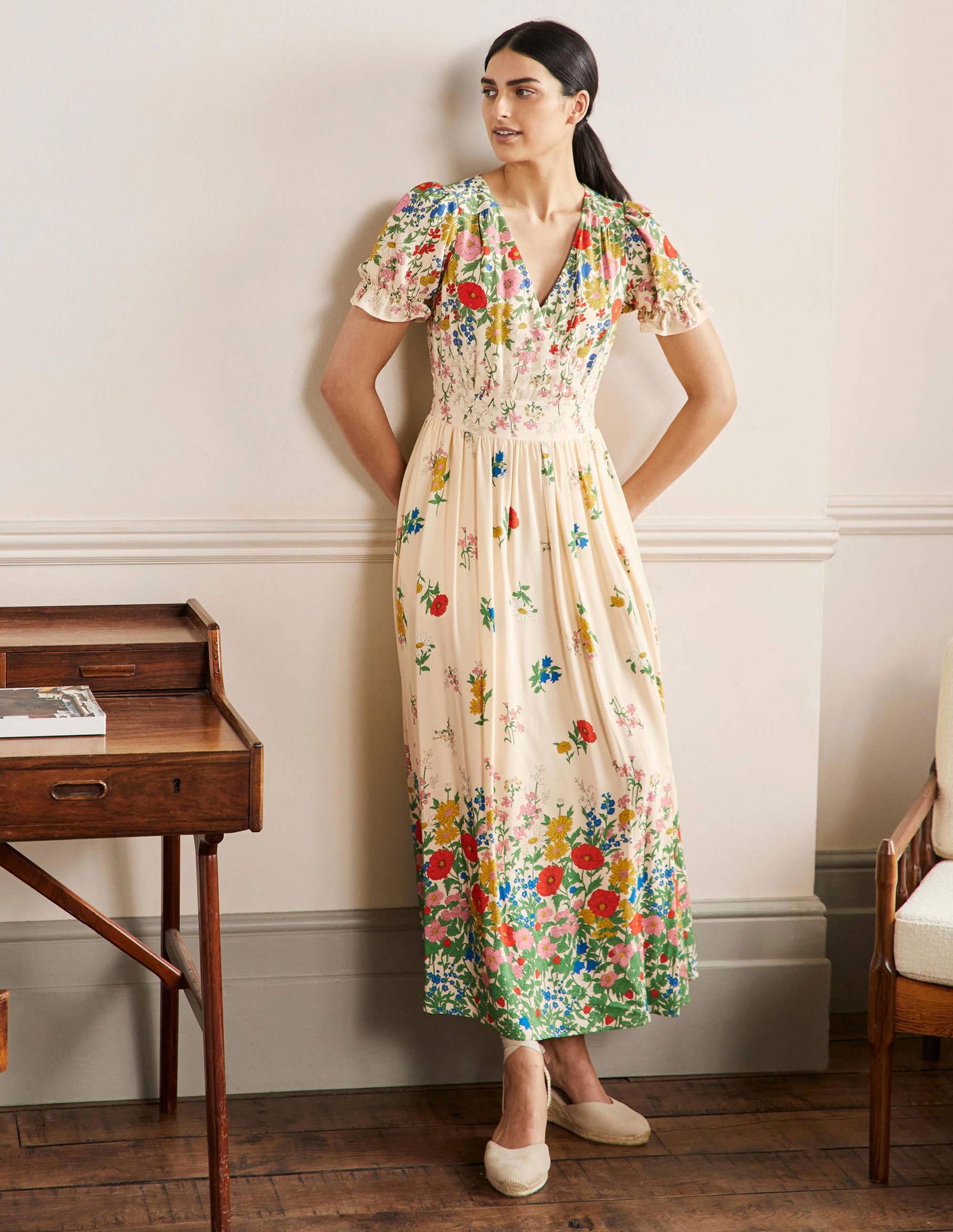 chinese dress ladies Tiered Poplin Maxi Dress-Formica Pink, Bloom Mosaic
