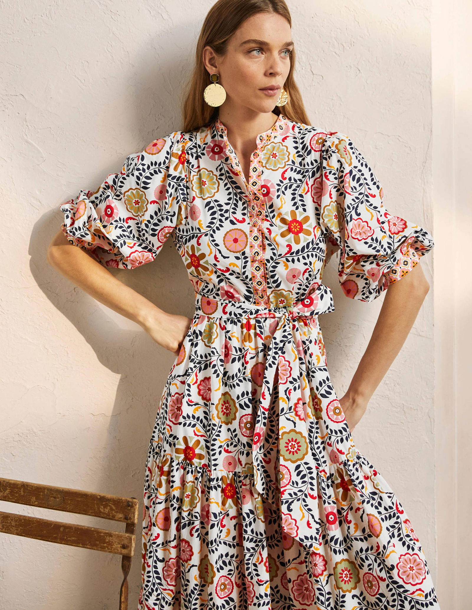 chinese dress ladies Ava Cotton Midi Dress-Green Broderie