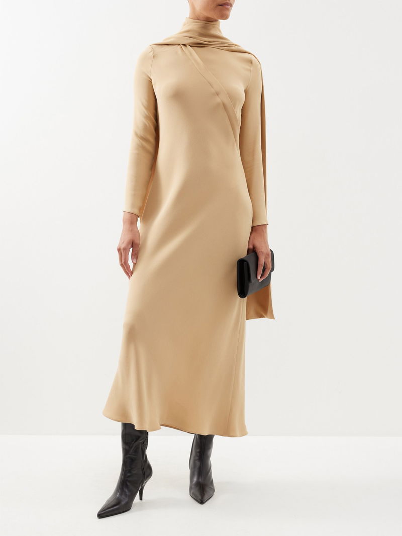beige dress maxi Resort Look Ivory Linen Dress With Scarf For Women – Leela Lane