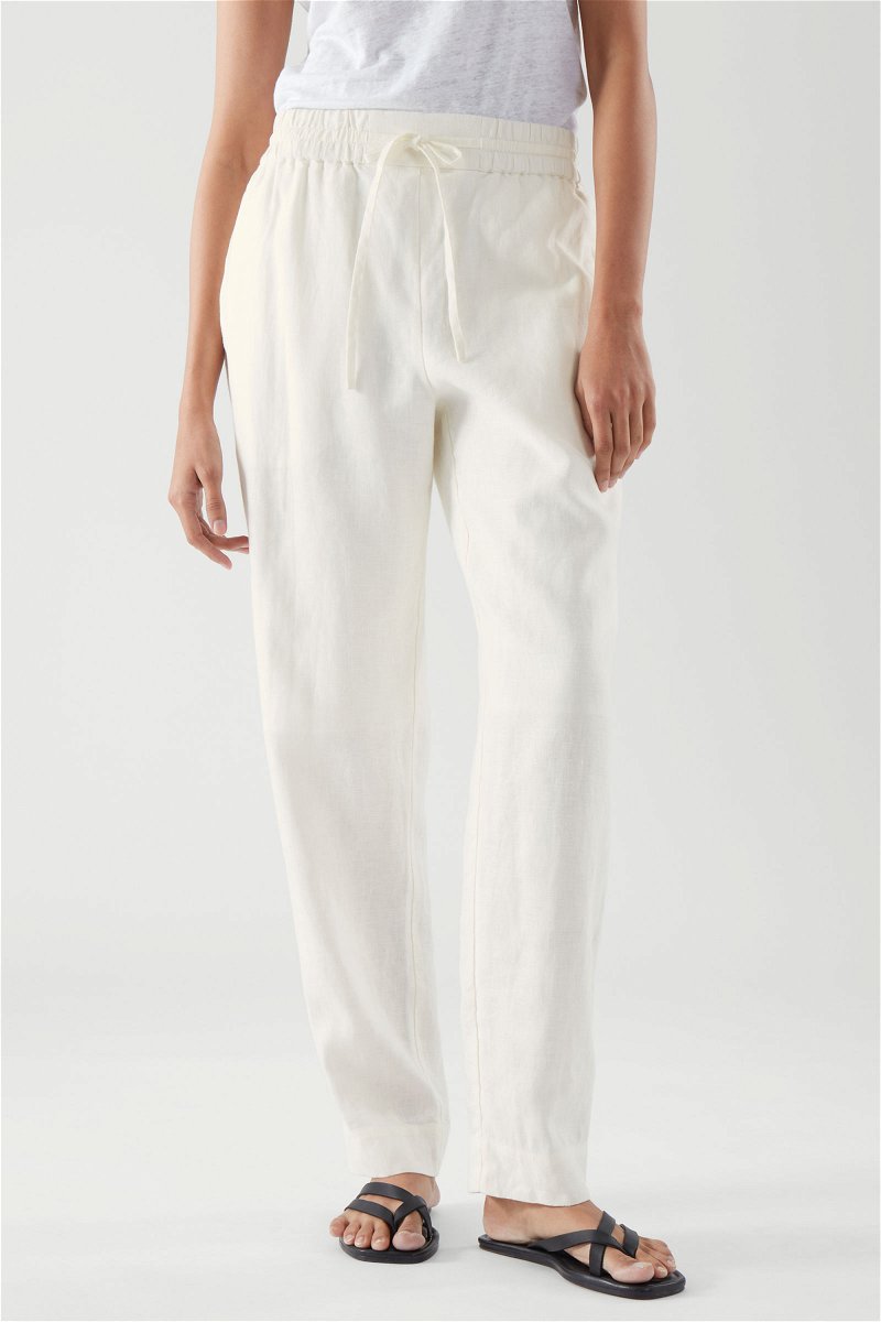 NWT COS High Waist White Pants Drawstring Organic Cotton Straight