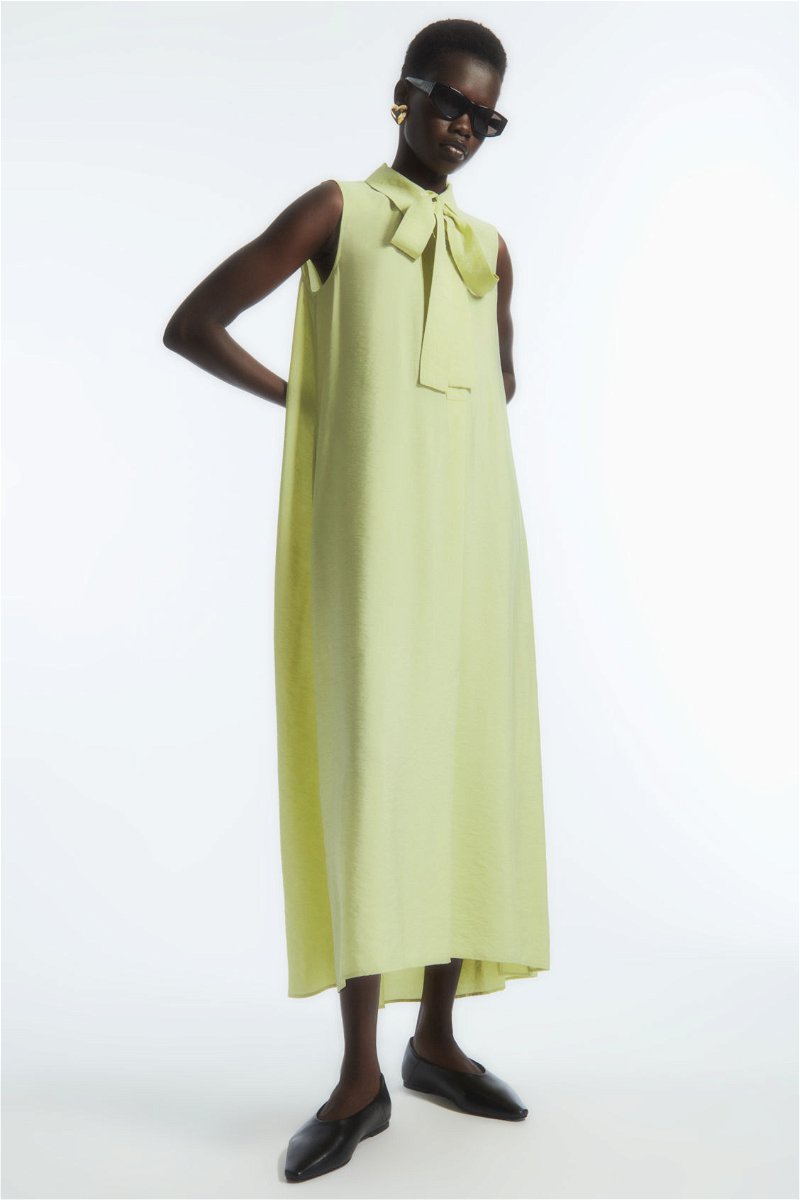 COS Bow Sleeveless Midi Shirt Dress in LIGHT GREEN