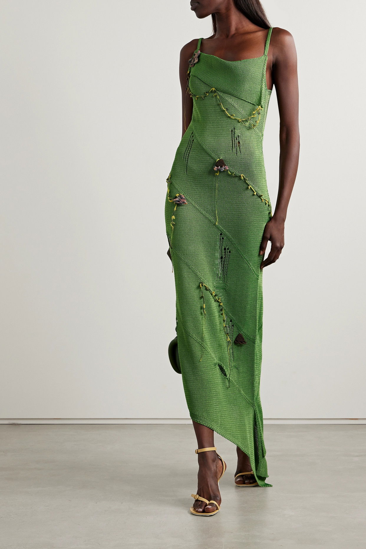 ACNE STUDIOS Distressed Crochet-Trimmed Knitted Maxi Dress | endource