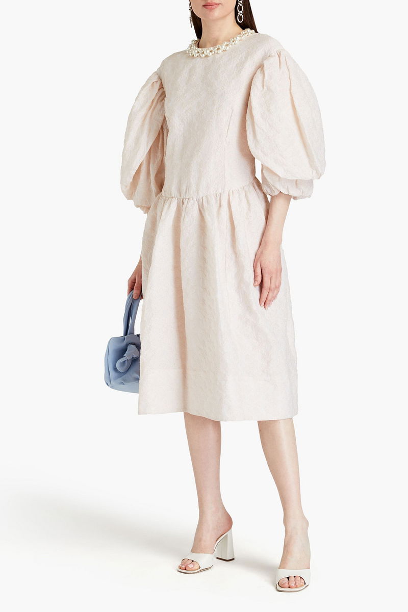 SIMONE ROCHA Gathered Embellished Jacquard Midi Dress in Neutral | endource
