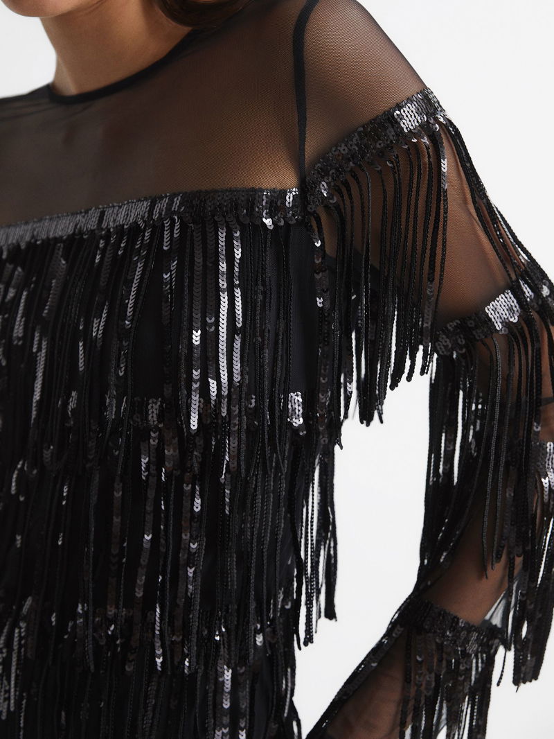 reiss black sequin dress Reiss