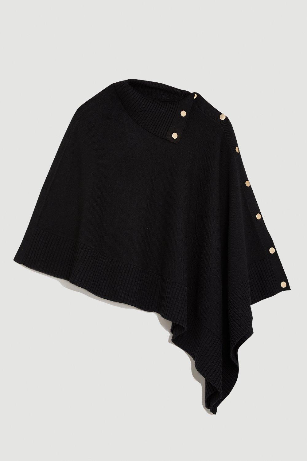 Karen Scott Womens Asymmetric Ruffled Poncho Black Size Sm main image 0