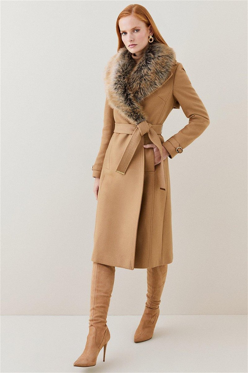 Beige virgin wool and fur coat - Woman - AW2017