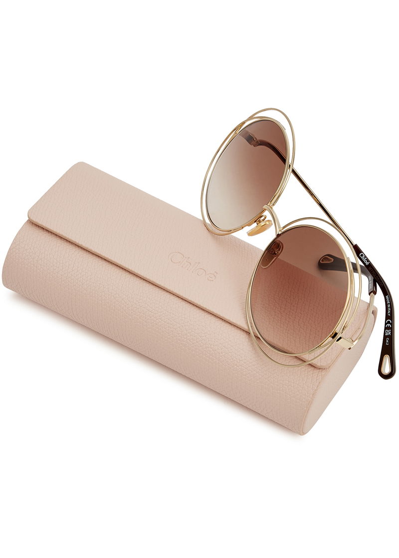 CHLOÉ Carlina Gold-Tone Round-Frame Sunglasses | endource display picture 3