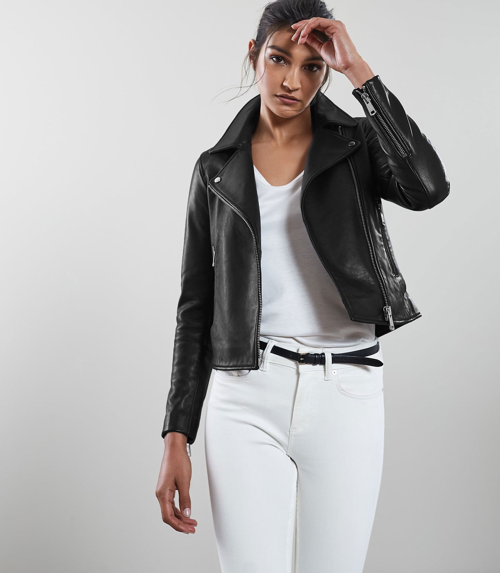 REISS Gia Leather Biker Jacket | Endource